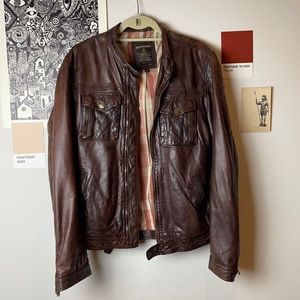 Brown Sheep Leather Jacket Size Medium French Designer Redskins